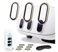 2 Pack Camera Lens Protector and 1 Build-in Lens Cover for Oculus Meta Quest 3 Accessories, 9H Hardness Tempered Glass, Anti-Scratch, High Definition, Case Friendly, Gold