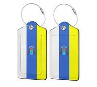 2 Pack Canary Islands Flag Leather Luggage Tag for Suitcase with ID Label Privacy Cover Address Card Stainless Steel Loop Travel Tags for Cruise Ships Airport Bag Backpack