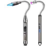2 Pack Candle Lighter Electric Arc Long Flex Neck Utility Butane Torch Lighters Rechargeable USB Refillable Gas Jet Flame Windproof Lighter for Camping BBQ Grill Gas Stove