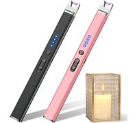 2 Pack Candle Lighters Long Reach, Electric Lighter USB C Rechargeable for Scented Candle & BBQ, Lighter Flameless and Windproof for Outdoor Camping Fireworks, Gifts for Her Mom Women