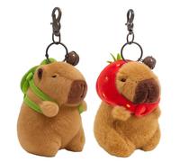 2 Pack Capybara Keychain, Soft Plush Capybara Keyrings for Bags & Keys, Cute Capybara Bag Charm, Capybara Backpack Keyring, Gift for Animal Lovers, Brown, 10.5cm