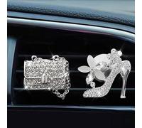 2 Pack Car Air Vent Clip Charms, Crystal Car Diffuser Vent Clip, Rhinestone Oil Diffuser Vent Clip, Car Fresheners for Women, Bling Car Accessories for Women - Stylish & Practical (Handbag & Highheel)