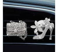 2 Pack Car Air Vent Clip Charms, Crystal Car Diffuser Vent Clip, Rhinestone Oil Diffuser Vent Clip, Car Fresheners for Women, Bling Car Accessories for Women - Stylish & Practical (Handbag & Highheel)