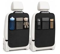 2 Pack Car Back Seat Protector Kick Mats with 3 Storage Pockets, Black (2) | Waterproof car seat protectors with mesh pockets for family travel, keeping your vehicle interior clean and organised.