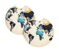 2 Pack Car Coaster for Cup Holders Abstract World Map Car Cup Coaster 2.7" Neoprene Non-Slip Automotive Cup Mat Universal Auto Car Interior Accessories for Women Men Cup Pad