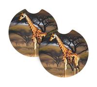 2 Pack Car Coaster for Cup Holders Africa Giraffe Majestic Tree Car Cup Coaster 2.7" Neoprene Non-Slip Automotive Cup Mat Universal Auto Car Interior Accessories for Women Men Cup Pad