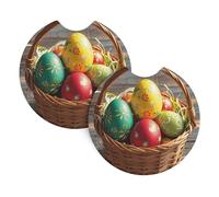 2 Pack Car Coaster for Cup Holders Basket and Easter Eggs Car Cup Coaster 2.7" Neoprene Non-Slip Automotive Cup Mat Universal Auto Car Interior Accessories for Women Men Cup Pad