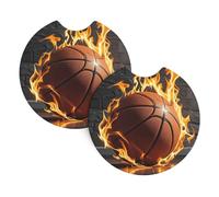 2 Pack Car Coaster for Cup Holders Basketball in Fire Car Cup Coaster 2.7" Neoprene Non-Slip Automotive Cup Mat Universal Auto Car Interior Accessories for Women Men Cup Pad