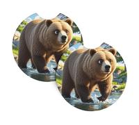 2 Pack Car Coaster for Cup Holders Bear Crossing the River Car Cup Coaster 2.7" Neoprene Non-Slip Automotive Cup Mat Universal Auto Car Interior Accessories for Women Men Cup Pad