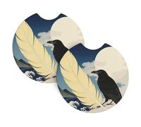 2 Pack Car Coaster for Cup Holders Black Raven Moon Print Car Cup Coaster 2.7" Neoprene Non-Slip Automotive Cup Mat Universal Auto Car Interior Accessories for Women Men Cup Pad