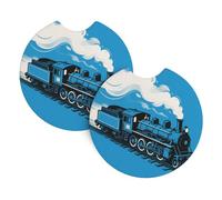 2 Pack Car Coaster for Cup Holders Blue Steam Train Car Cup Coaster 2.7" Neoprene Non-Slip Automotive Cup Mat Universal Auto Car Interior Accessories for Women Men Cup Pad