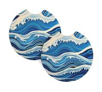 2 Pack Car Coaster for Cup Holders Blue Wave Painting Car Cup Coaster 2.7" Neoprene Non-Slip Automotive Cup Mat Universal Auto Car Interior Accessories for Women Men Cup Pad