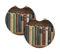 2 Pack Car Coaster for Cup Holders Books on the Bookshelf Car Cup Coaster 2.7" Neoprene Non-Slip Automotive Cup Mat Universal Auto Car Interior Accessories for Women Men Cup Pad
