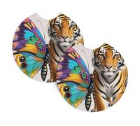 2 Pack Car Coaster for Cup Holders Butterfly and Tiger Car Cup Coaster 2.7" Neoprene Non-Slip Automotive Cup Mat Universal Auto Car Interior Accessories for Women Men Cup Pad