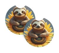 2 Pack Car Coaster for Cup Holders Cartoon Sloth Sitting on Sunflower Car Cup Coaster 2.7" Neoprene Non-Slip Automotive Cup Mat Universal Auto Car Interior Accessories for Women Men Cup Pad