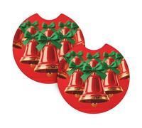 2 Pack Car Coaster for Cup Holders Christmas Bells Car Cup Coaster 2.7" Neoprene Non-Slip Automotive Cup Mat Universal Auto Car Interior Accessories for Women Men Cup Pad