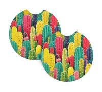 2 Pack Car Coaster for Cup Holders Colorful Cactus Pattern Car Cup Coaster 2.7" Neoprene Non-Slip Automotive Cup Mat Universal Auto Car Interior Accessories for Women Men Cup Pad