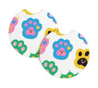 2 Pack Car Coaster for Cup Holders Colorful Doodle Cute Paw Print Car Cup Coaster 2.7" Neoprene Non-Slip Automotive Cup Mat Universal Auto Car Interior Accessories for Women Men Cup Pad