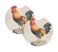 2 Pack Car Coaster for Cup Holders Colorful Rooster Car Cup Coaster 2.7" Neoprene Non-Slip Automotive Cup Mat Universal Auto Car Interior Accessories for Women Men Cup Pad