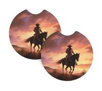 2 Pack Car Coaster for Cup Holders Cowboy West Car Cup Coaster 2.7" Neoprene Non-Slip Automotive Cup Mat Universal Auto Car Interior Accessories for Women Men Cup Pad