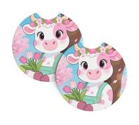 2 Pack Car Coaster for Cup Holders Cute Flower Cow Car Cup Coaster 2.7" Neoprene Non-Slip Automotive Cup Mat Universal Auto Car Interior Accessories for Women Men Cup Pad