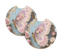 2 Pack Car Coaster for Cup Holders Floral Butterfly Car Cup Coaster 2.7" Neoprene Non-Slip Automotive Cup Mat Universal Auto Car Interior Accessories for Women Men Cup Pad