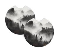 2 Pack Car Coaster for Cup Holders Foggy Mountains Forest Car Cup Coaster 2.7" Neoprene Non-Slip Automotive Cup Mat Universal Auto Car Interior Accessories for Women Men Cup Pad
