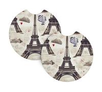 2 Pack Car Coaster for Cup Holders French Paris Tour Eiffel Tower Car Cup Coaster 2.7" Neoprene Non-Slip Automotive Cup Mat Universal Auto Car Interior Accessories for Women Men Cup Pad