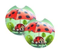 2 Pack Car Coaster for Cup Holders Funny Ladybug Holding Umbrellas Car Cup Coaster 2.7" Neoprene Non-Slip Automotive Cup Mat Universal Auto Car Interior Accessories for Women Men Cup Pad