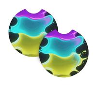 2 Pack Car Coaster for Cup Holders Glow in Dark Splatter Neon Car Cup Coaster 2.7" Neoprene Non-Slip Automotive Cup Mat Universal Auto Car Interior Accessories for Women Men Cup Pad