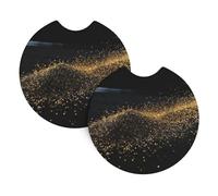 2 Pack Car Coaster for Cup Holders Gold Black Sand Car Cup Coaster 2.7" Neoprene Non-Slip Automotive Cup Mat Universal Auto Car Interior Accessories for Women Men Cup Pad