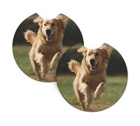 2 Pack Car Coaster for Cup Holders Golden Retriever Running Car Cup Coaster 2.7" Neoprene Non-Slip Automotive Cup Mat Universal Auto Car Interior Accessories for Women Men Cup Pad