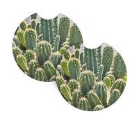 2 Pack Car Coaster for Cup Holders Green Cactus Car Cup Coaster 2.7" Neoprene Non-Slip Automotive Cup Mat Universal Auto Car Interior Accessories for Women Men Cup Pad