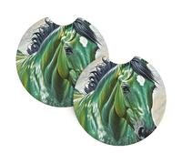 2 Pack Car Coaster for Cup Holders Green Horse Car Cup Coaster 2.7" Neoprene Non-Slip Automotive Cup Mat Universal Auto Car Interior Accessories for Women Men Cup Pad