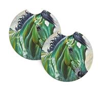2 Pack Car Coaster for Cup Holders Green Horse Car Cup Coaster 2.7" Neoprene Non-Slip Automotive Cup Mat Universal Auto Car Interior Accessories for Women Men Cup Pad