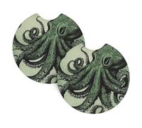 2 Pack Car Coaster for Cup Holders Green Octopus Car Cup Coaster 2.7" Neoprene Non-Slip Automotive Cup Mat Universal Auto Car Interior Accessories for Women Men Cup Pad