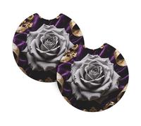 2 Pack Car Coaster for Cup Holders Grey Rose Pattern Car Cup Coaster 2.7" Neoprene Non-Slip Automotive Cup Mat Universal Auto Car Interior Accessories for Women Men Cup Pad