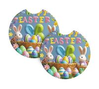 2 Pack Car Coaster for Cup Holders Happy Easter Car Cup Coaster 2.7" Neoprene Non-Slip Automotive Cup Mat Universal Auto Car Interior Accessories for Women Men Cup Pad