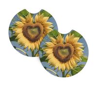 2 Pack Car Coaster for Cup Holders Heart Shaped Sunflower Car Cup Coaster 2.7" Neoprene Non-Slip Automotive Cup Mat Universal Auto Car Interior Accessories for Women Men Cup Pad