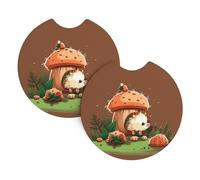 2 Pack Car Coaster for Cup Holders Hedgehog and Mushroom 2.7" Neoprene Non-Slip Automotive Cup Mat Universal Auto Interior Accessories for Women Men