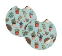 2 Pack Car Coaster for Cup Holders Hedgehog Potted Flower 2.7" Neoprene Non-Slip Automotive Cup Mat Universal Auto Interior Accessories for Women Men