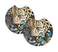 2 Pack Car Coaster for Cup Holders Leopard and Butterfly Car Cup Coaster 2.7" Neoprene Non-Slip Automotive Cup Mat Universal Auto Car Interior Accessories for Women Men Cup Pad