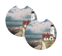 2 Pack Car Coaster for Cup Holders Lighthouse Backdrop Car Cup Coaster 2.7" Neoprene Non-Slip Automotive Cup Mat Universal Auto Car Interior Accessories for Women Men Cup Pad