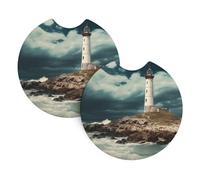 2 Pack Car Coaster for Cup Holders Lighthouse Seaside Car Cup Coaster 2.7" Neoprene Non-Slip Automotive Cup Mat Universal Auto Car Interior Accessories for Women Men Cup Pad