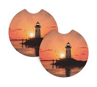 2 Pack Car Coaster for Cup Holders Lighthouse Sunrise Car Cup Coaster 2.7" Neoprene Non-Slip Automotive Cup Mat Universal Auto Car Interior Accessories for Women Men Cup Pad