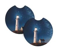 2 Pack Car Coaster for Cup Holders Lighthouse Under Starry Night Sky Car Cup Coaster 2.7" Neoprene Non-Slip Automotive Cup Mat Universal Auto Car Interior Accessories for Women Men Cup Pad