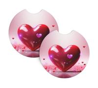 2 Pack Car Coaster for Cup Holders Love Heart Shape Car Cup Coaster 2.7" Neoprene Non-Slip Automotive Cup Mat Universal Auto Car Interior Accessories for Women Men Cup Pad