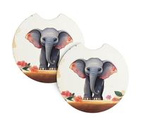 2 Pack Car Coaster for Cup Holders Lucky Elephant Car Cup Coaster 2.7" Neoprene Non-Slip Automotive Cup Mat Universal Auto Car Interior Accessories for Women Men Cup Pad