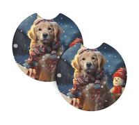 2 Pack Car Coaster for Cup Holders Merry Christmas Cute Dog Snowman Car Cup Coaster 2.7" Neoprene Non-Slip Automotive Cup Mat Universal Auto Car Interior Accessories for Women Men Cup Pad