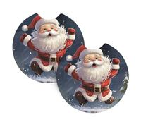 2 Pack Car Coaster for Cup Holders Merry Christmas Santa Car Cup Coaster 2.7" Neoprene Non-Slip Automotive Cup Mat Universal Auto Car Interior Accessories for Women Men Cup Pad